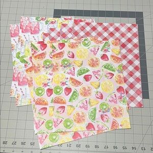 Colorful Fruit and Checkered Pattern Paper Set